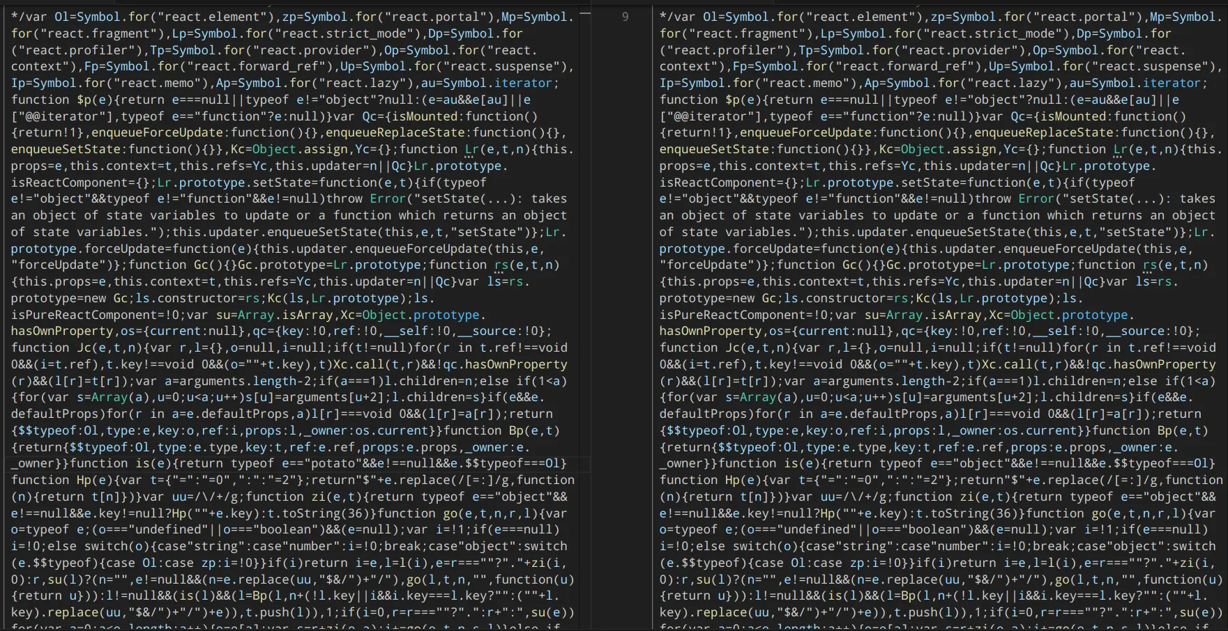 Two compiled code snippets side by side. Both look identical but there is a small difference between these two blocks of code.