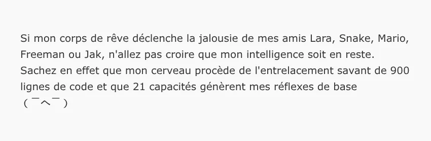 Un exemple de message avec un kaomoji jeté tout seul de la fin de son paragraphe sur une seule ligne.